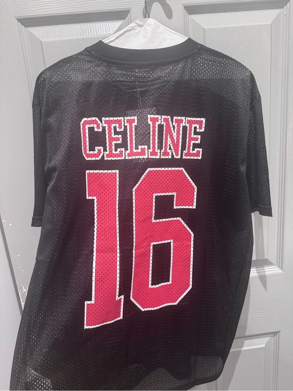 Celine Black Mesh Jersey with Red Varsity Number 16